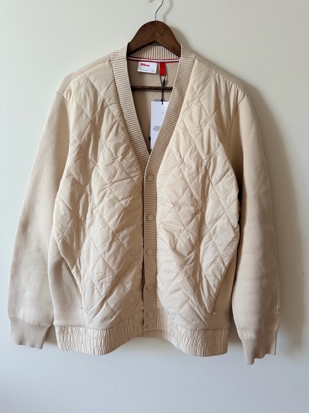 Wilson Men's Stamford Quilted Cardigan Sweater XL Cream Beige NWT WM00349431